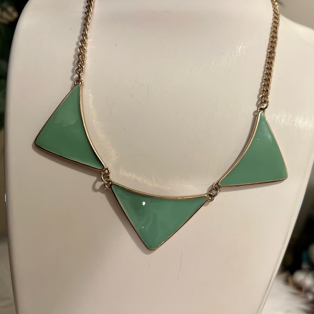 Mint Green Enamel Triangle Statement Necklace - image 3